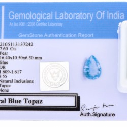 GLI-gecertificeerde natuurlijke topaas 7.60 ct.