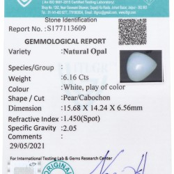 ITLGR-gecertificeerde natuurlijke witte opaal 6.16 ct.