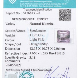 ITLGR-gecertificeerde natuurlijke kunziet 11.25 ct.