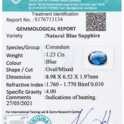 ITLGR-gecertificeerde natuurlijke saffier 1.23 ct.