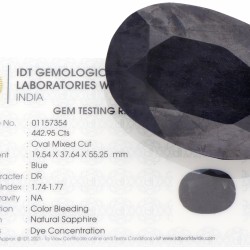 IDT-gecertificeerde natuurlijke saffier 442.95 ct.