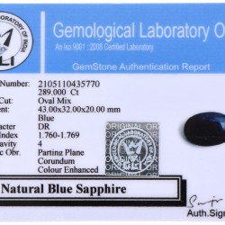 GLI-gecertificeerde natuurlijke saffier 289.000 ct.