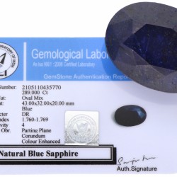 GLI-gecertificeerde natuurlijke saffier 289.000 ct.