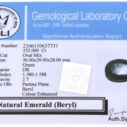 GLI-gecertificeerde natuurlijke smaragd 532.000 ct.