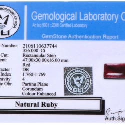 GLI-gecertificeerde natuurlijke robijn 356.000 ct.