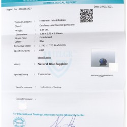 ITLGR-gecertificeerde natuurlijke saffier 1.45 ct.