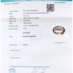 ITLGR-gecertificeerde natuurlijke amethist 42.75 ct.