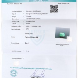 ITLGR-gecertificeerde natuurlijke smaragd 2.93 ct.