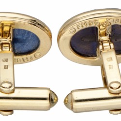18 kt. Geelgouden Franklin Mint Fabergé lapis lazuli manchetknopen met de 'Imperial Eagle'.