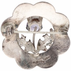 Sterling zilveren vintage Schotse distel broche bezet met paarse siersteen.