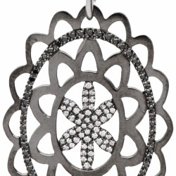18 kt. Geoxideerd gouden Mattioli collier met bloemvormige hanger bezet met ca. 0.57 ct. zwarte en witte diamanten.