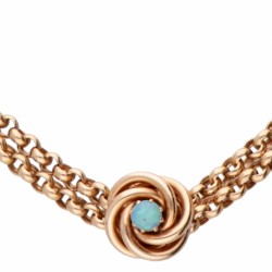 Tweerijig 14 kt. roségouden jasseron schakelcollier en schuif bezet met ca. 0.08 ct. opaal.