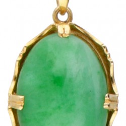 14 kt. Geelgouden vintage collier en hanger bezet met jade.