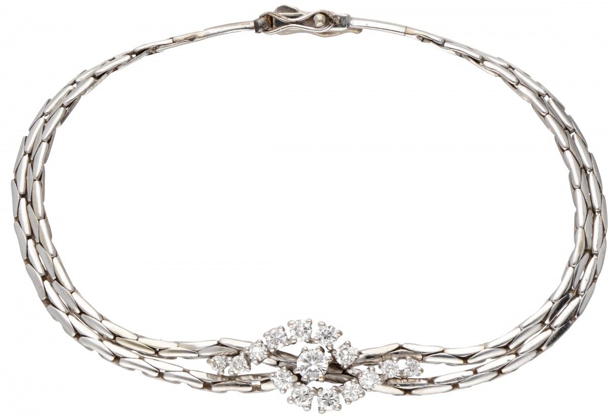 14 kt. Witgouden vintage armband bezet met ca. 0.73 ct. diamant.
