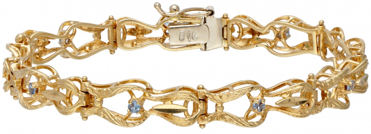 18 kt. Geelgouden vintage armband bezet met synthetische spinel.