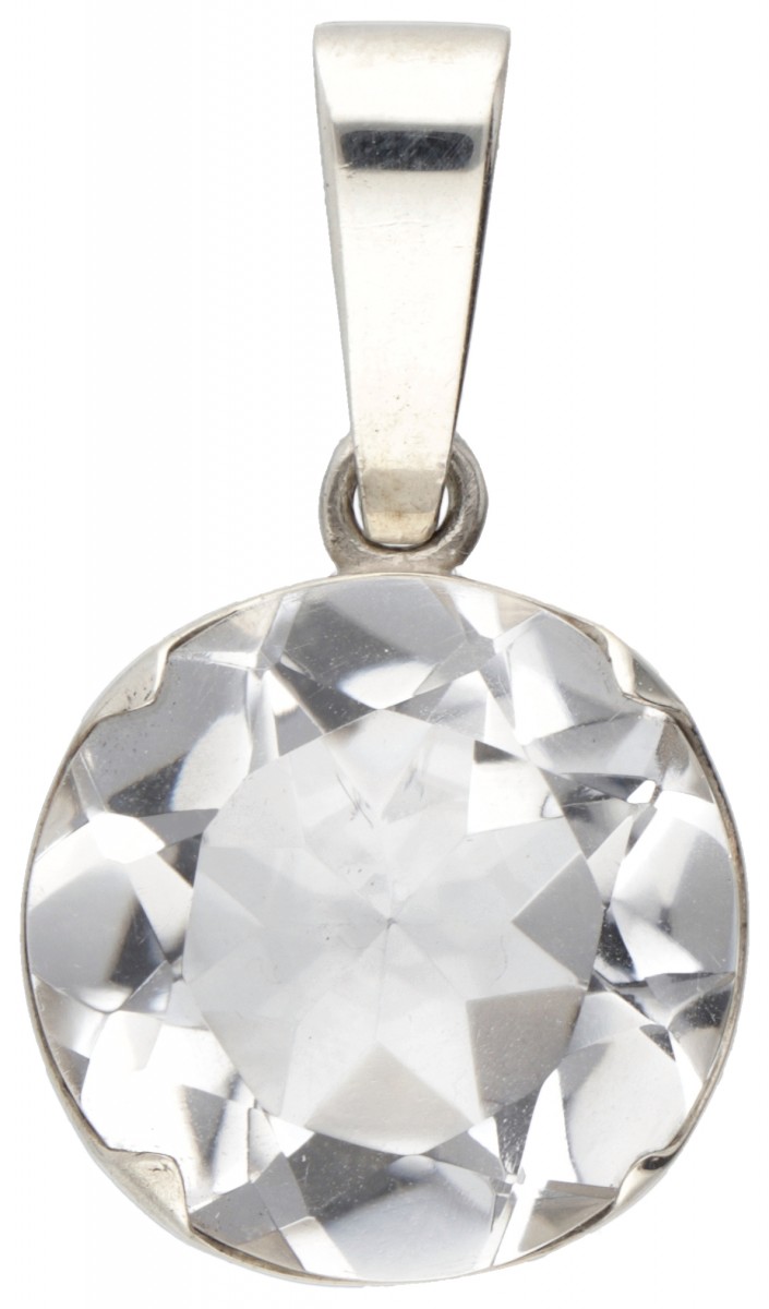 800 Zilveren Scandinavische design hanger bezet met ca. 9.92 ct. bergkristal.