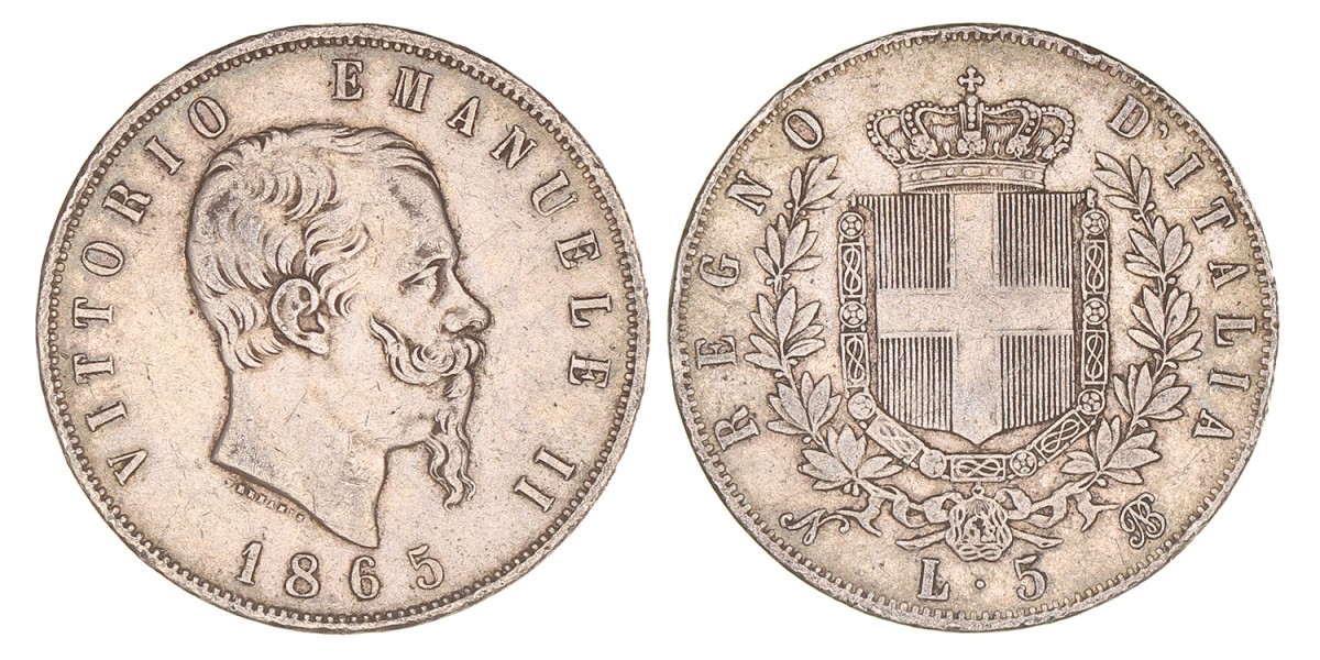 Italy. Kingdom. Vittorio Emanuele II. 5 Lire. 1865.