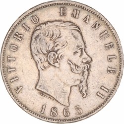 Italy. Kingdom. Vittorio Emanuele II. 5 Lire. 1865.