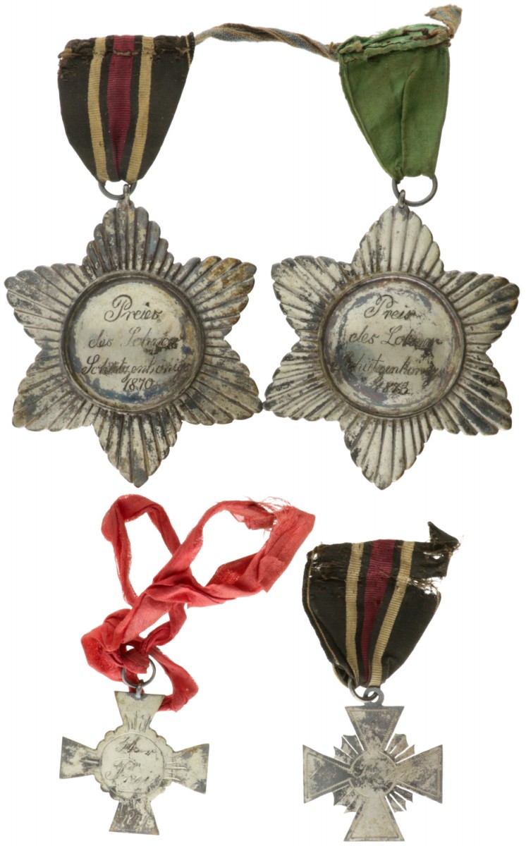 Germany. Empire. Late 19th century. Lot (4) Price medals for shooting. 2 stars and 2 crosses.