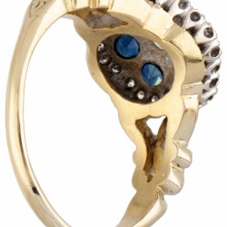 18 kt. Geelgouden vintage target ring bezet met ca. 0.14 ct. diamant en saffier.