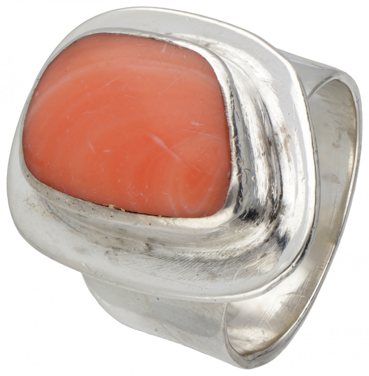 Sterling zilveren Mexicaanse ring bezet met bloedkoraal.