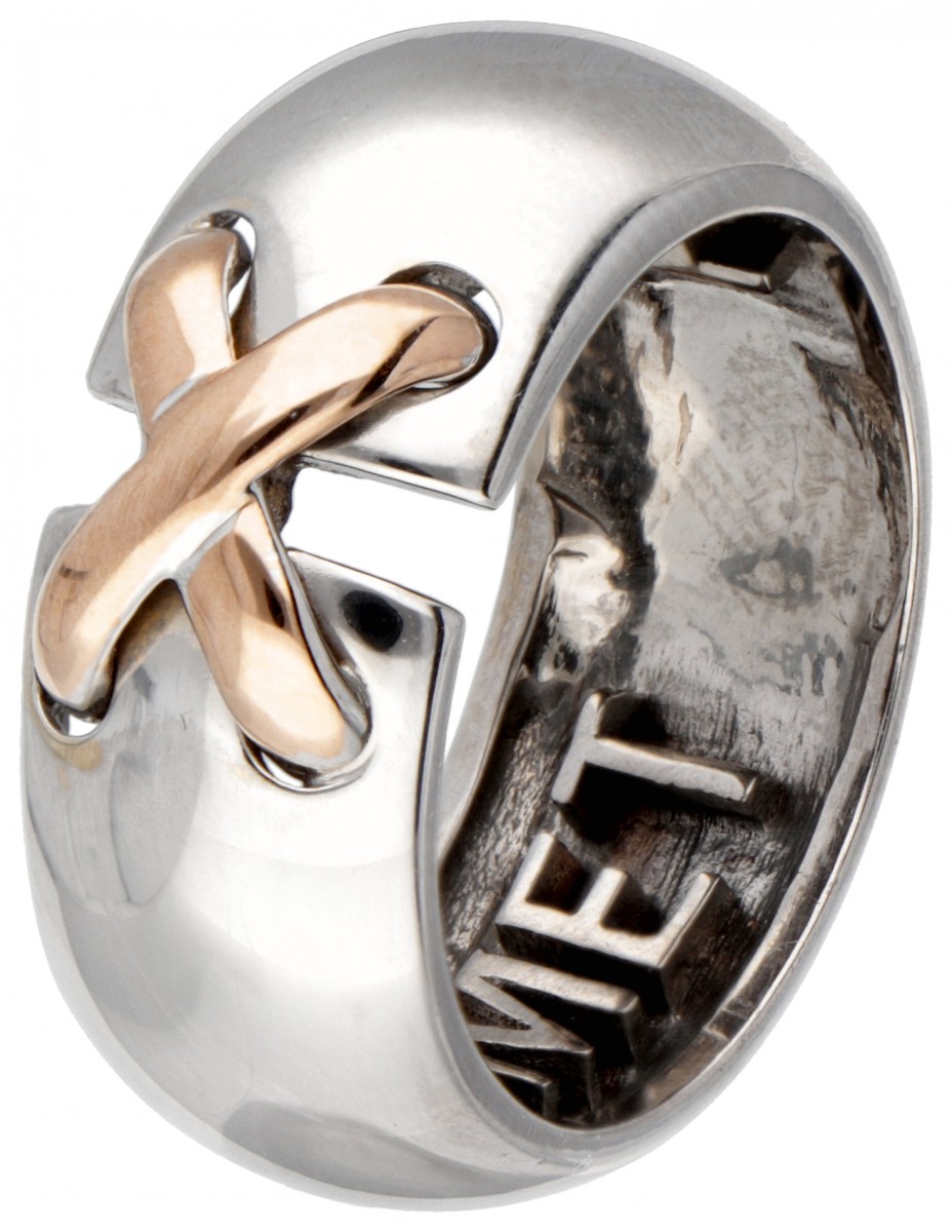 18 kt. Witgouden Chaumet 'Cross Liens' ring.