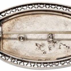 Sterling zilveren vintage broche met blauwe guilloche emaille en markasiet.