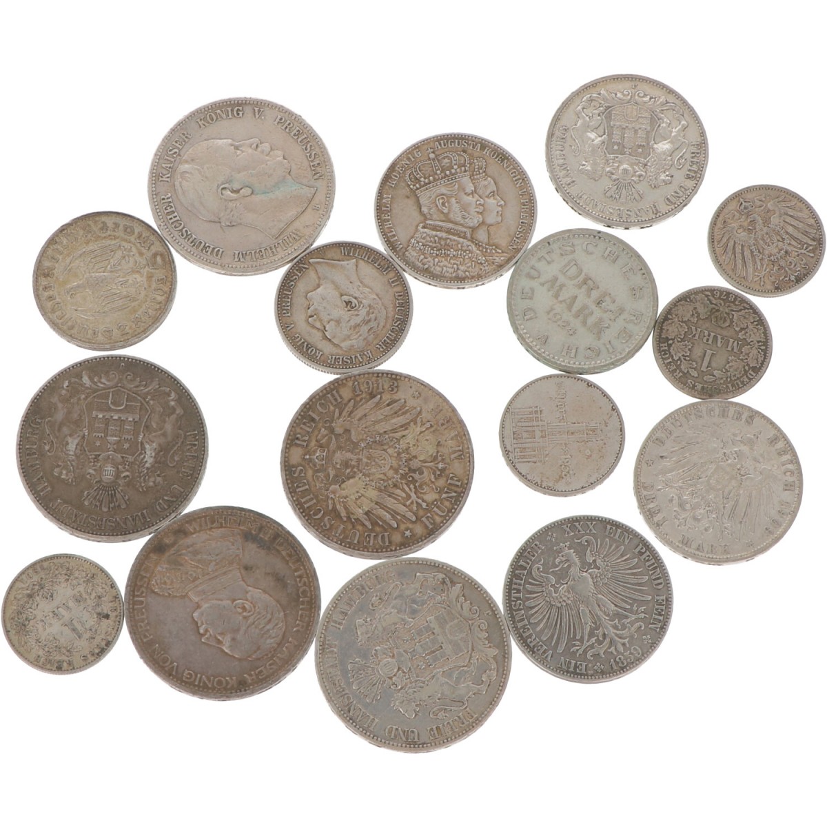 Germany. German states, empire and third Reich. Lot (16) Silver coins. 19th and 20th century. F - VF.