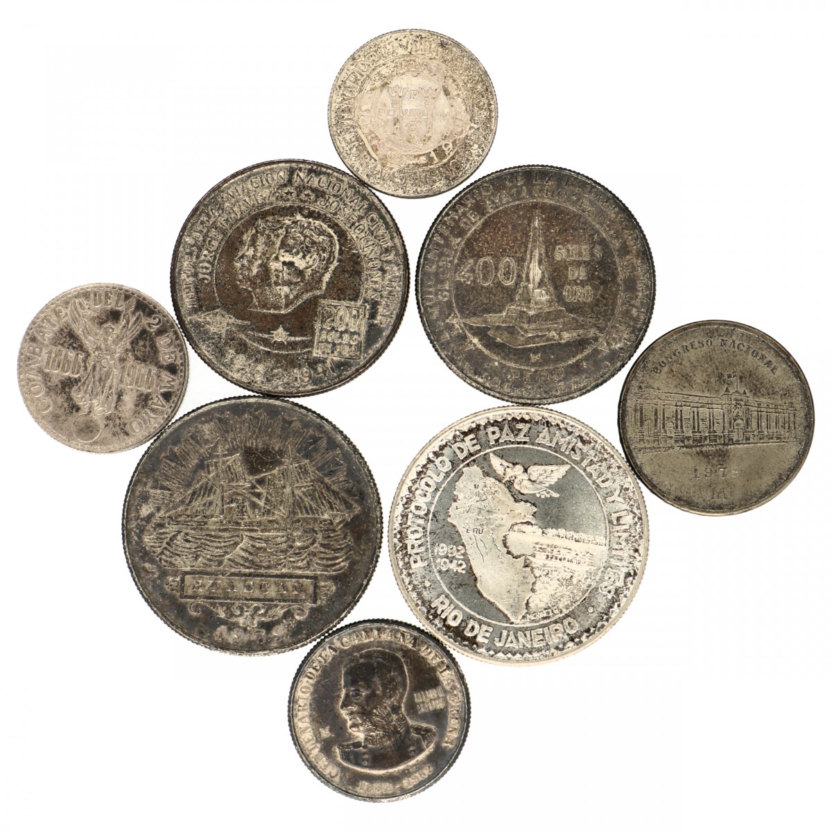 Peru. Lot (8) Silver Sol coins. Second half of 20th century.