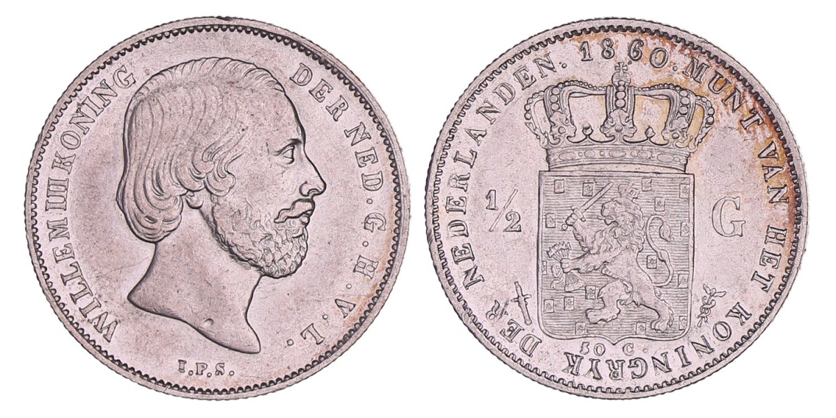 ½ Gulden. Willem III. 1860. Zeer Fraai / Prachtig.