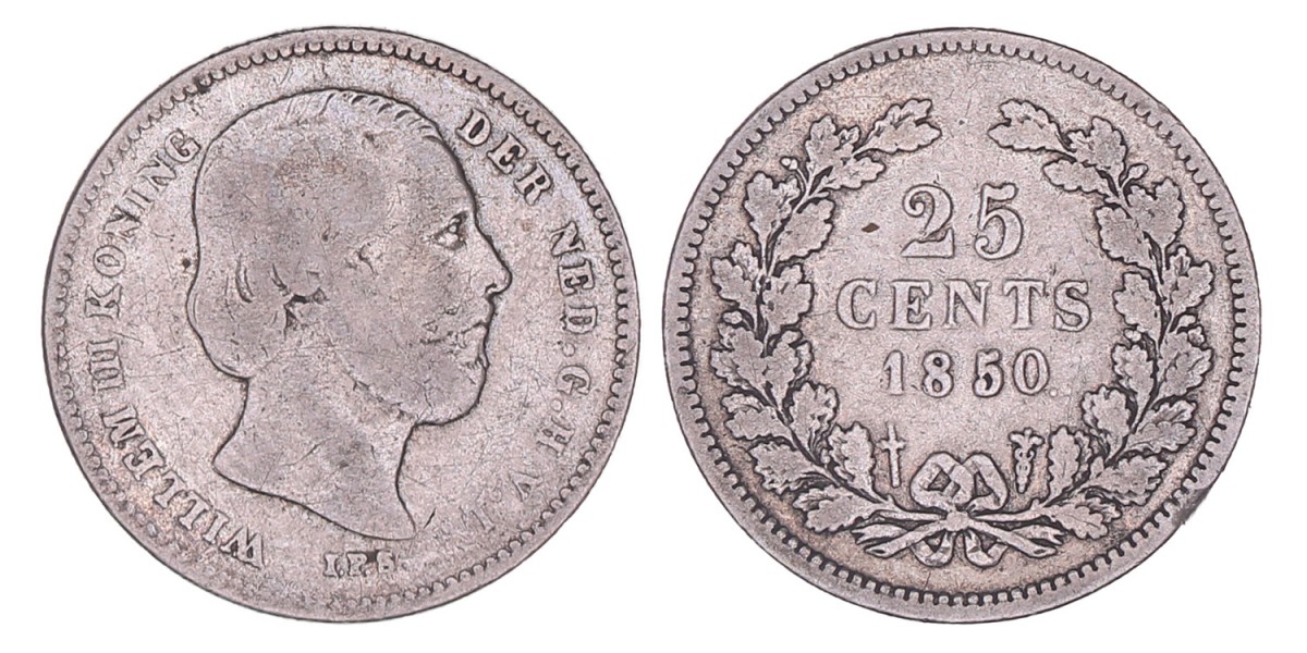 25 Cent. Willem III. 1850. Fraai +.