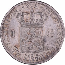 1 Gulden. Willem I. 1829 B. Zeer Fraai +.