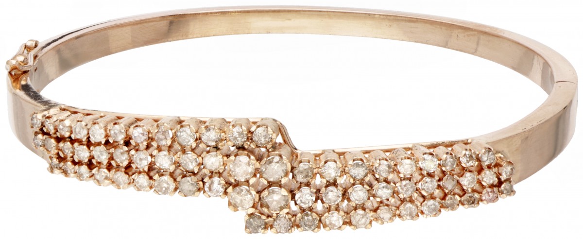 Vintage BWG 10 kt. roségouden bangle armband bezet met ca. 1.18 ct. diamant.