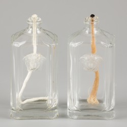 Een lot van (5) glazen olielampjes gedecoreerd met medusa. Rosenthal voor Versace.