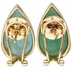 Geelgouden oorbellen, met ca. 0.02 ct. diamant en jade - 18 kt.