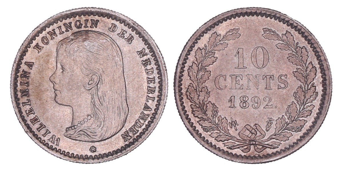 10 cent Wilhelmina 1892. FDC -.