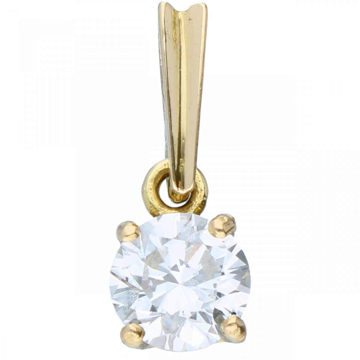 Geelgouden solitair hanger, met ca. 0.75 ct. diamant - 18 kt.