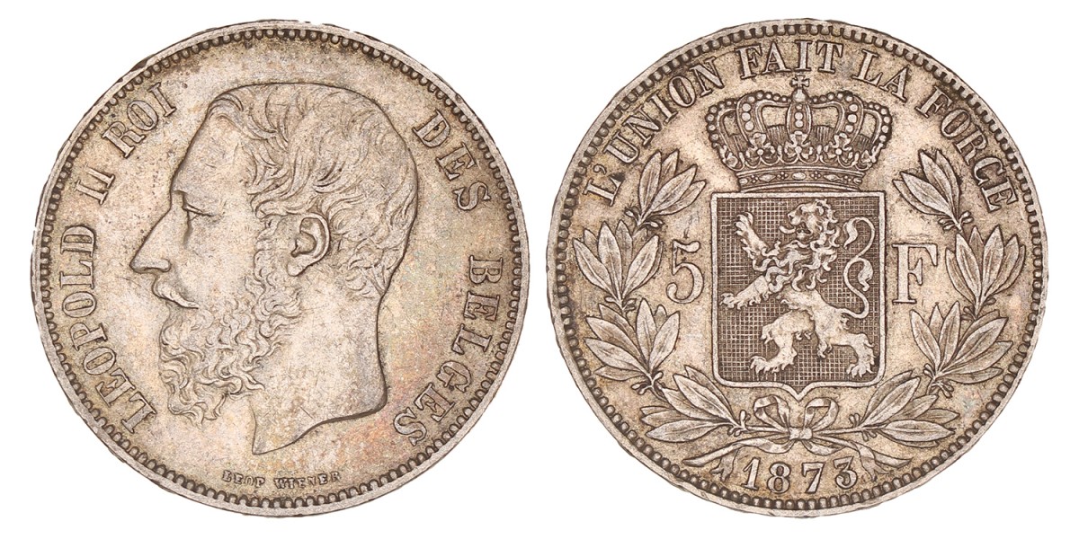 Belgium. Leopold II. 5 Francs. 1873.