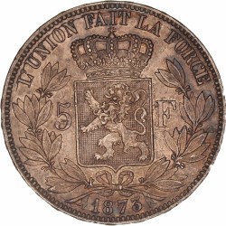 Belgium. Leopold II. 5 Francs. 1873.