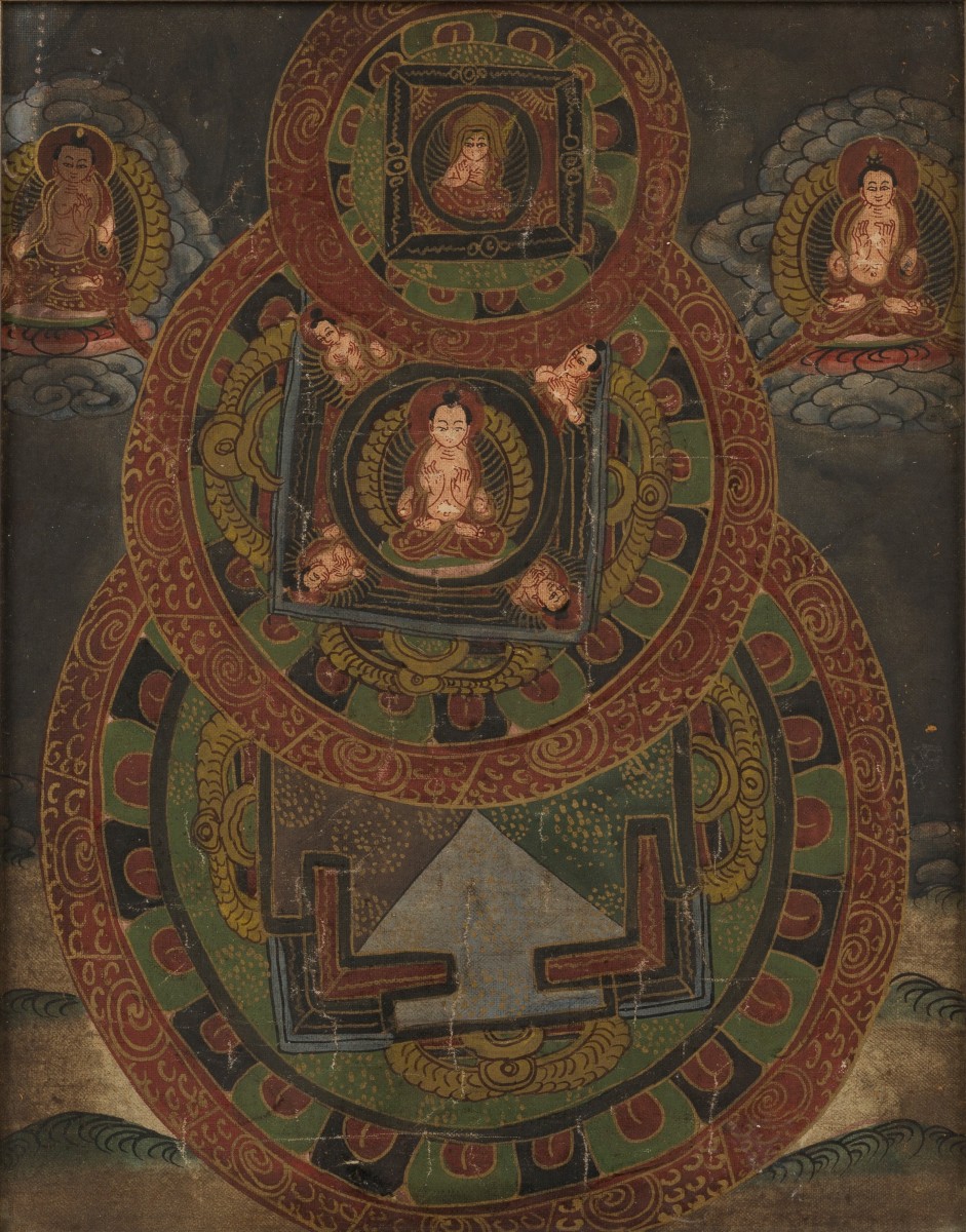 Een Tantrische/ Vajrayana Boeddhistische thangka, mogelijk Nepal, 1e helft 20e eeuw.