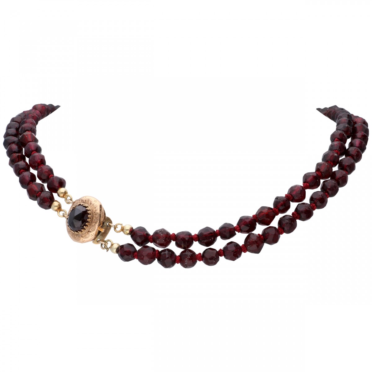 Tweerijig granaten collier met een geelgouden sluiting - 14 kt. (margin scheme)