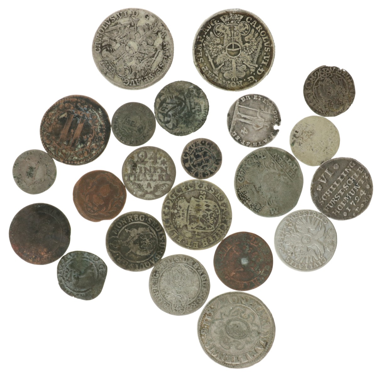 German states. Lot (22) Silver and copper coins. 17th century - 18th century.