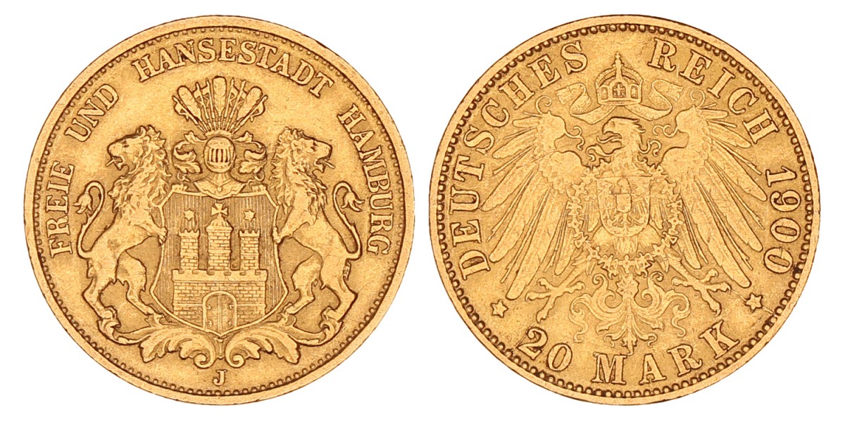 German states. Hamburg. 20 Mark. 1900 J.