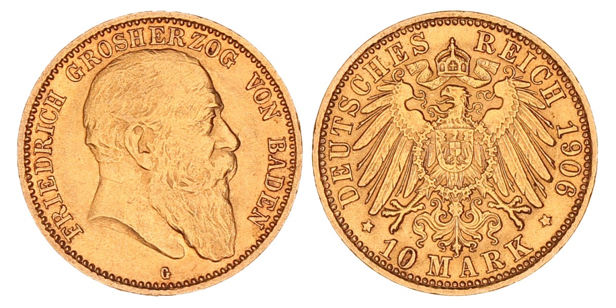 German states. Baden. Friedrich. 10 Mark. 1906 G.