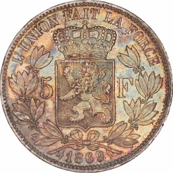 Belgium. Leopold II. 5 Francs. 1869.