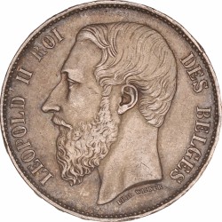 Belgium. Leopold II. 5 Francs 'Large head'. 1868.