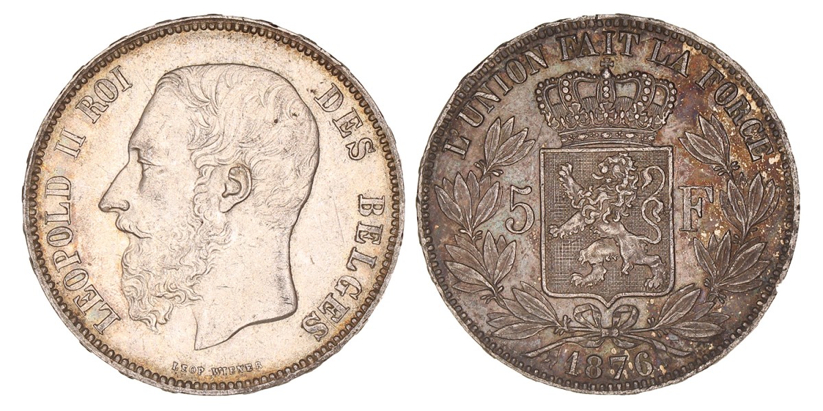 Belgium. Leopold II. 5 Francs. 1876.