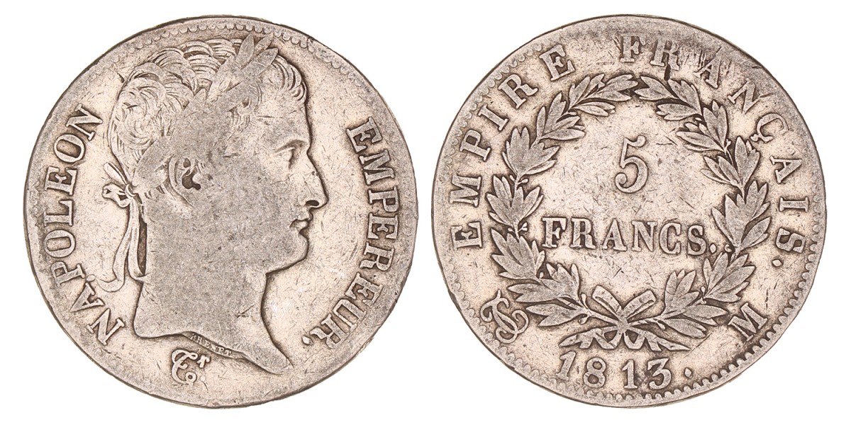 France. Empire. Napoleon. 5 Francs. 1813 M.