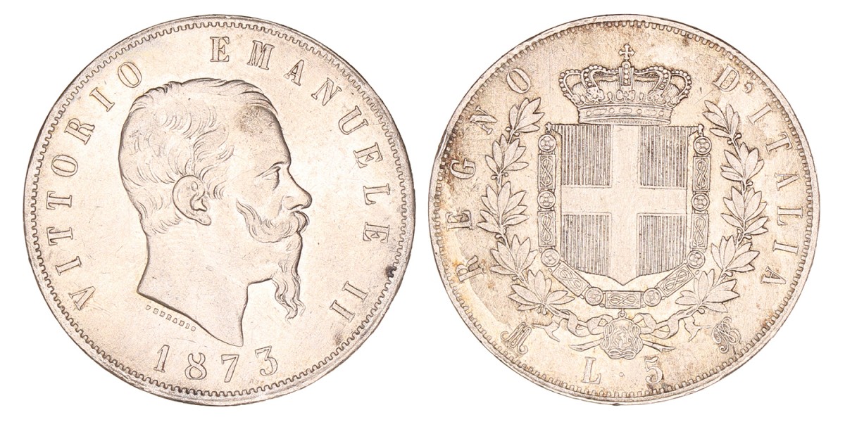 Italy. Kingdom. Vittorio Emanuele II. 5 Lire. 1873 M.