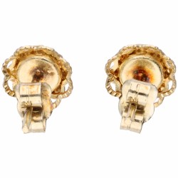 Geelgouden solitair oorstekers, met bloedkoraal - 14 kt.
